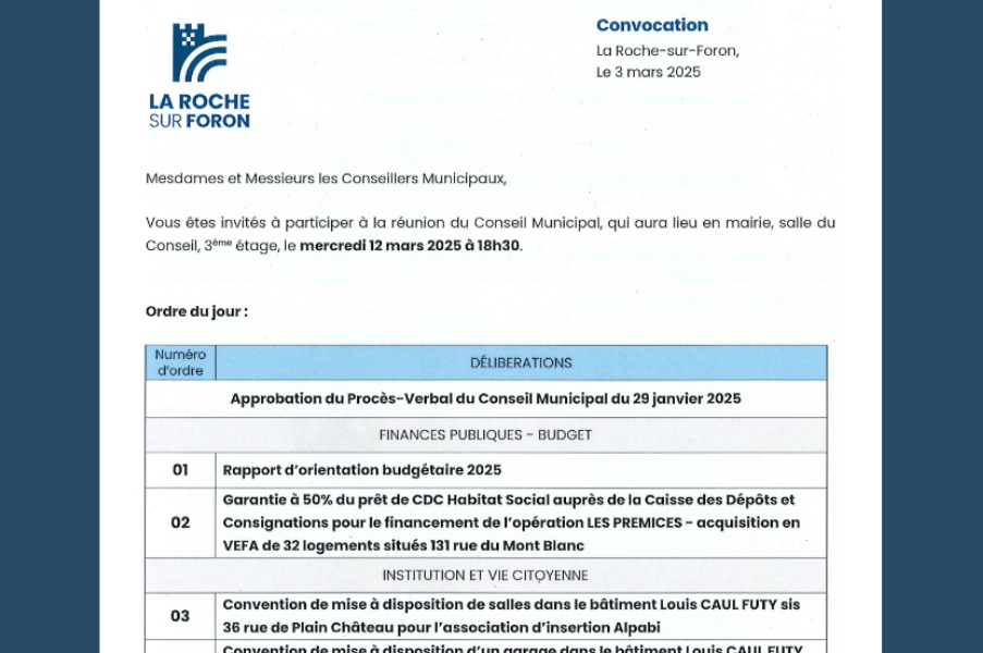 ORDRE DU JOUR DU CONSEIL MUNICIPAL