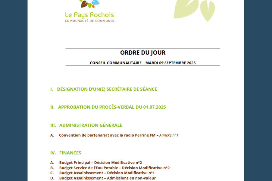 ORDRE DU JOUR DU CONSEIL COMMUNAUTAIRE