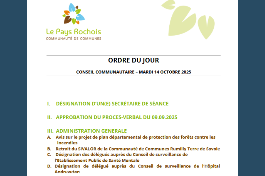 ORDRE DU JOUR DU CONSEIL COMMUNAUTAIRE