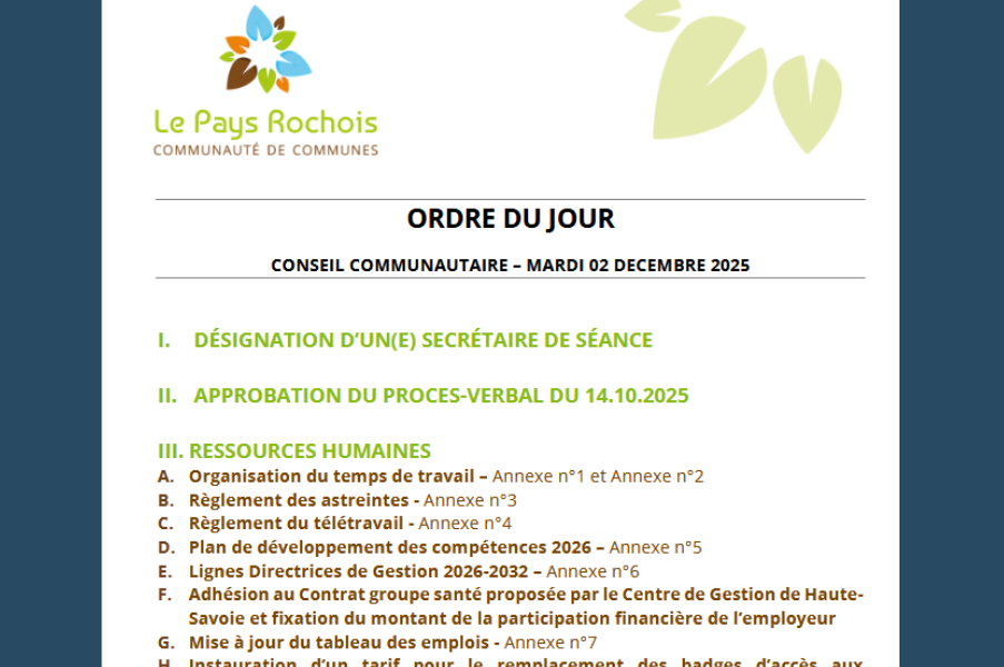 ORDRE DU JOUR DU CONSEIL COMMUNAUTAIRE